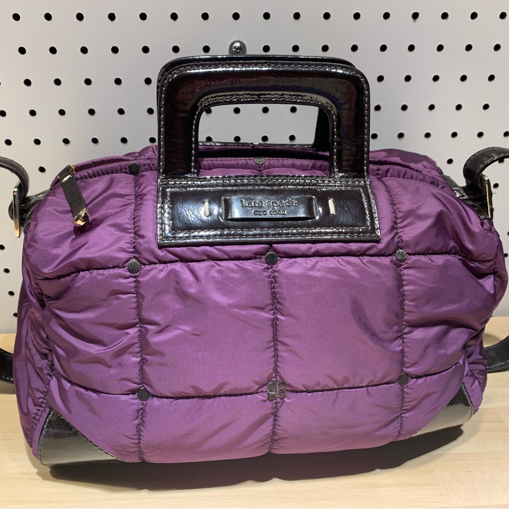 Kate Spade New York Purple Quilted Nylon Puffer Shoulder Bag Patent Handles